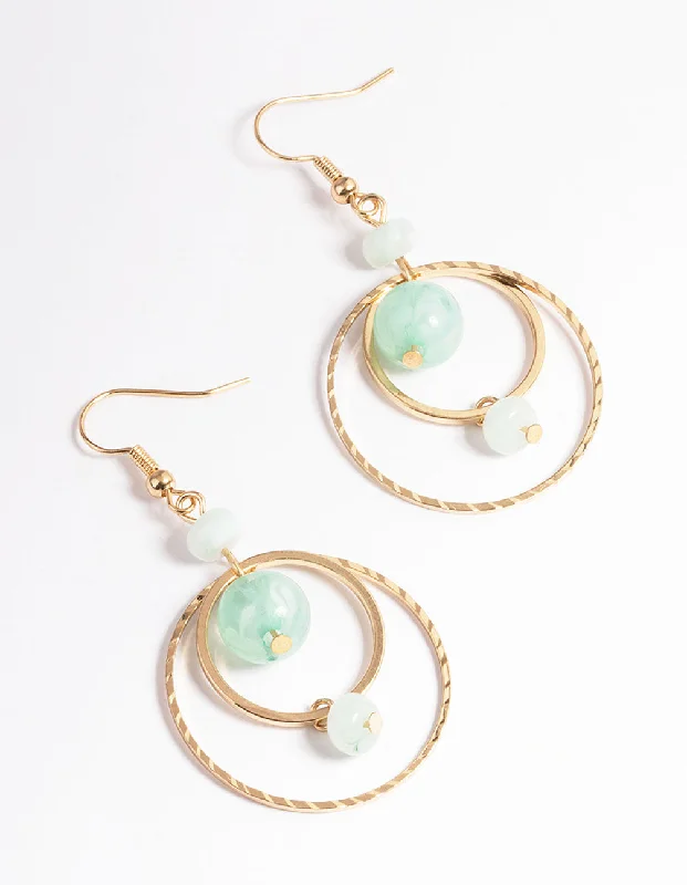 Contemporary Drop Earrings for Fashion -Mint Open Circle & Bead Drop Earrings