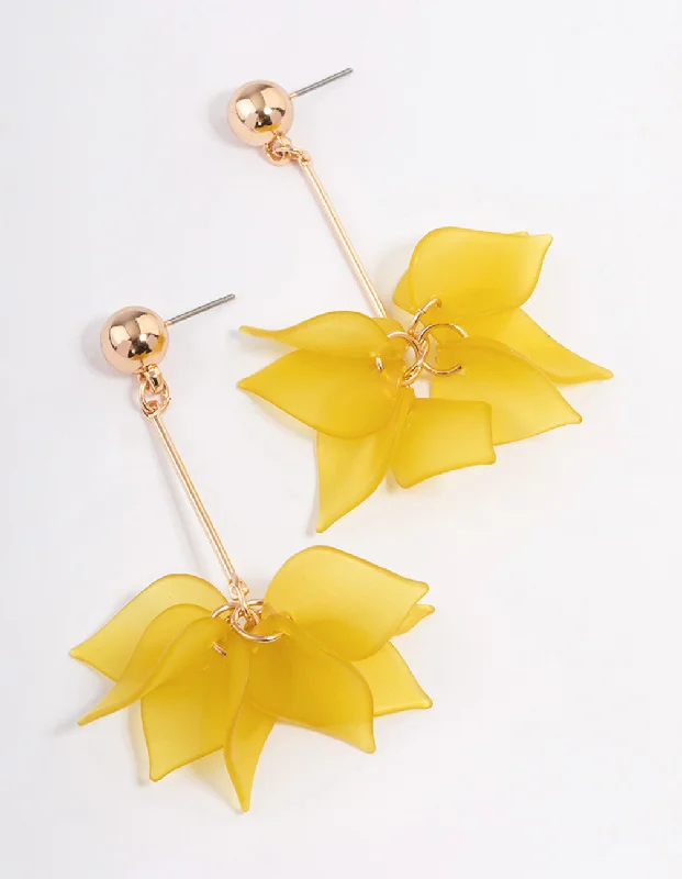 Small Drop Earrings for Delicate -Yellow Petal Stack Drop Earrings