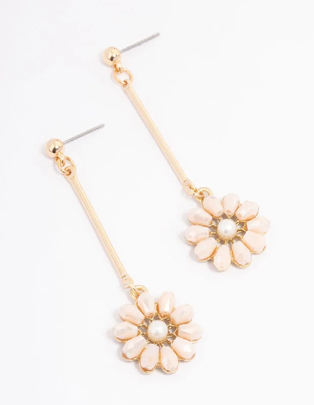 Drop Earrings for Evening Gown -Blush Pearl Flower Bar Drop Earrings