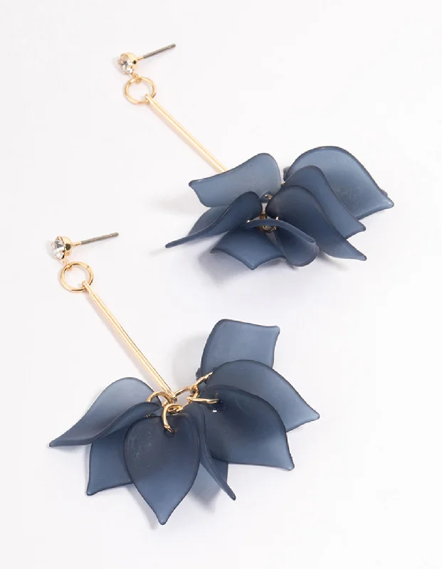 Star Shaped Drop Earrings for Charm -Blue Stack Petal Cluster Drop Earrings