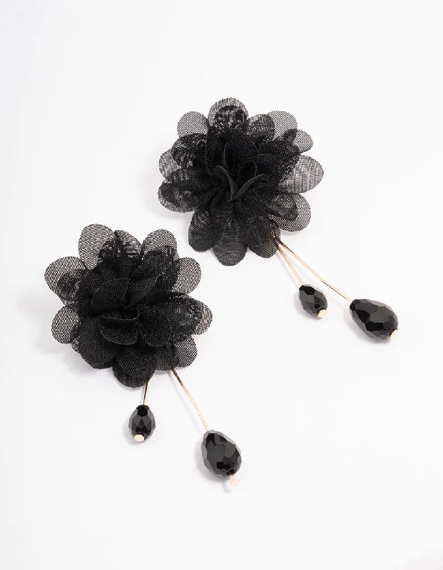 Drop Earrings for Office Wear -Black Layered Flower Drop Earrings