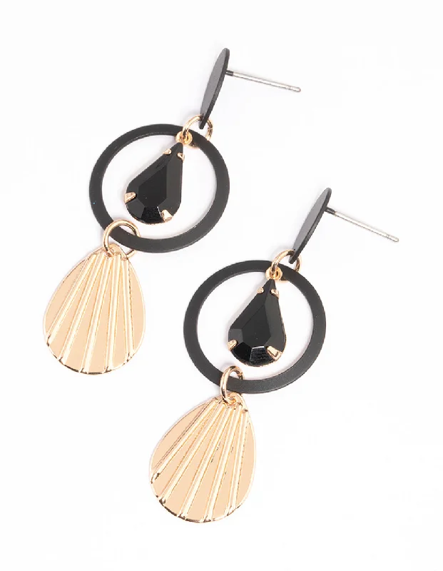 Oval Drop Earrings for Grace -Black Teardrop Circle & Fan Drop Earrings