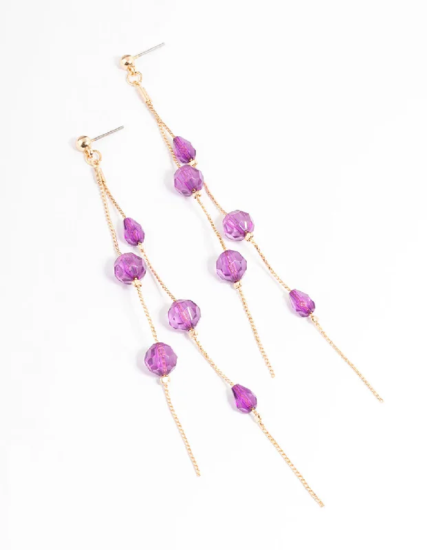 Gothic Drop Earrings with Dark Tone -Purple Double String Bead Drop Earrings