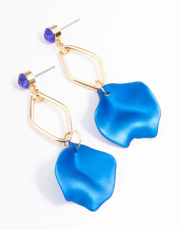 Heart Shaped Drop Earrings for Love -Blue Diamante Open Petal Drop Earrings