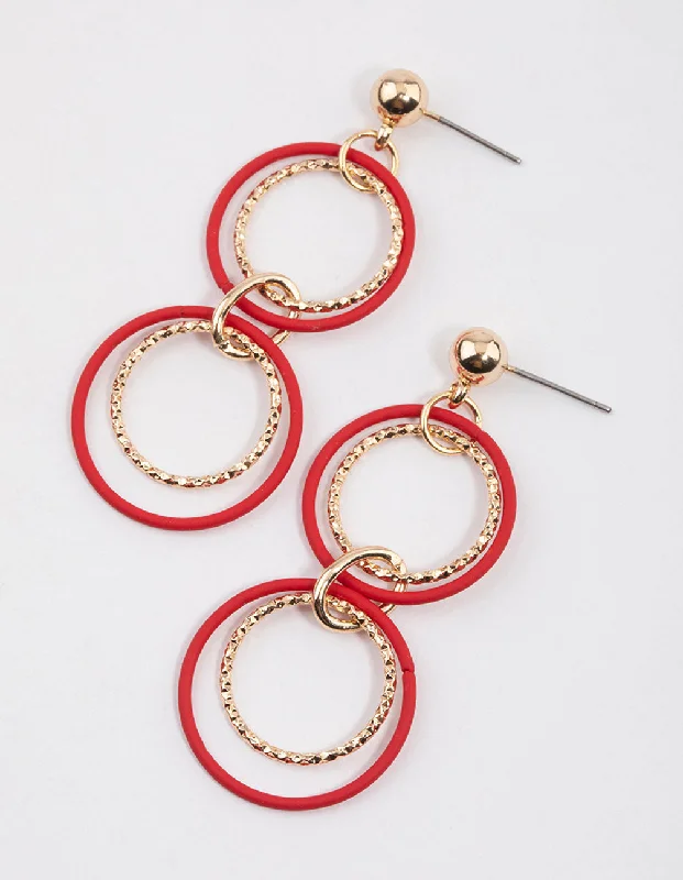 Drop Earrings with Knot Designs -Red Multi Open Circle Drop Earrings