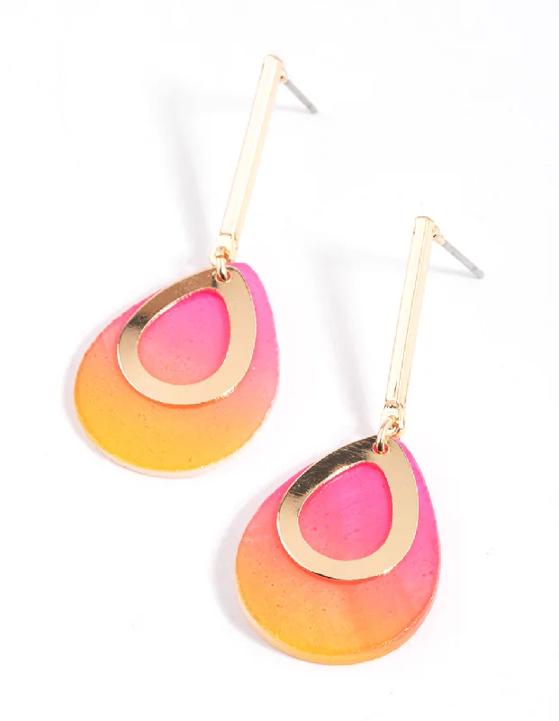 Floral Drop Earrings with Petals -Ombre Pear Stack Drop Earrings