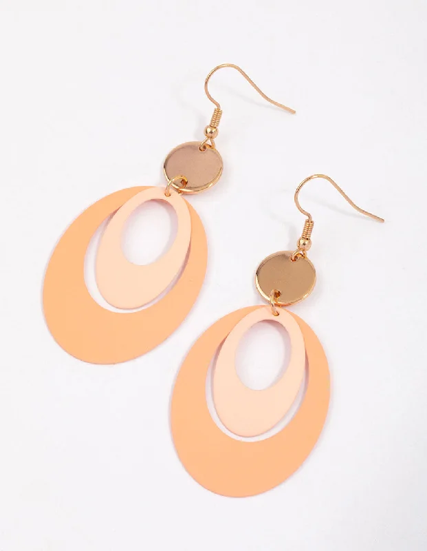 Drop Earrings with Wave Designs -Blush Open Oval Disc Drop Earrings