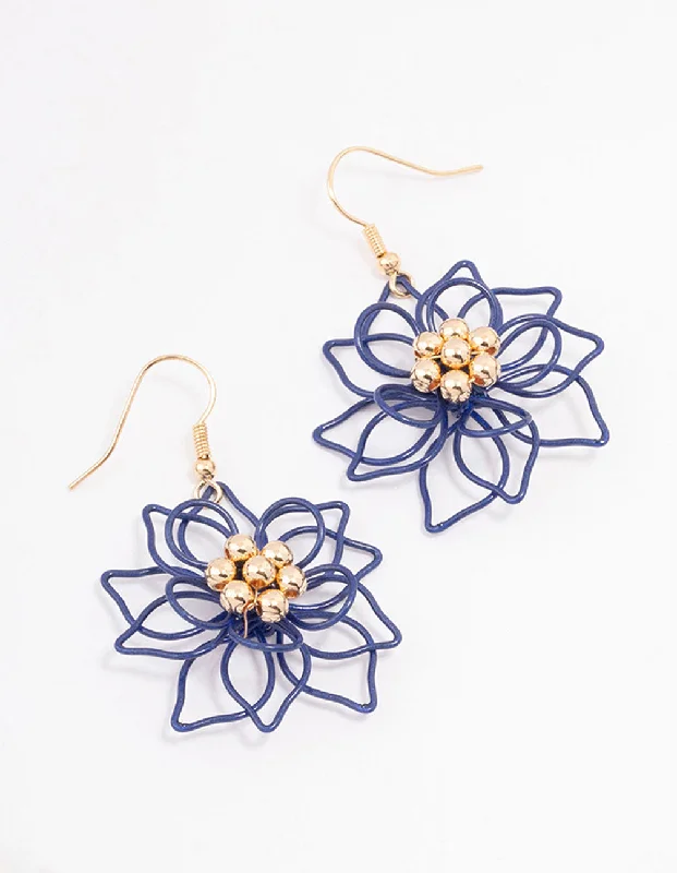 Drop Earrings for Wedding Ceremony -Black Wire Flower Drop Earrings