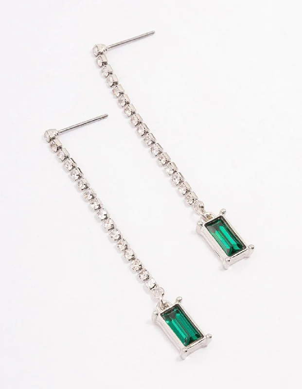 Drop Earrings with Textured Surface -Rhodium Cup Chain Radiant Drop Earrings