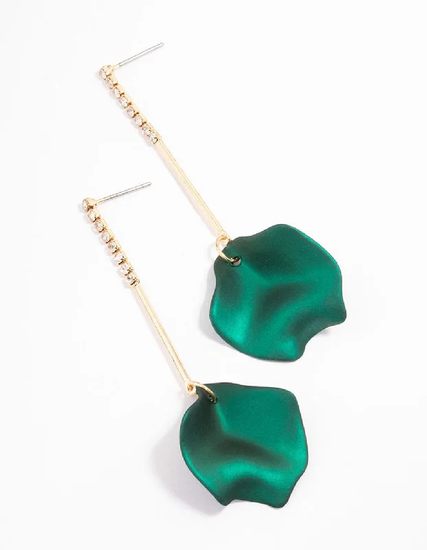 Square Drop Earrings for Modern -Green Cupchain Stack Petal Drop Earrings