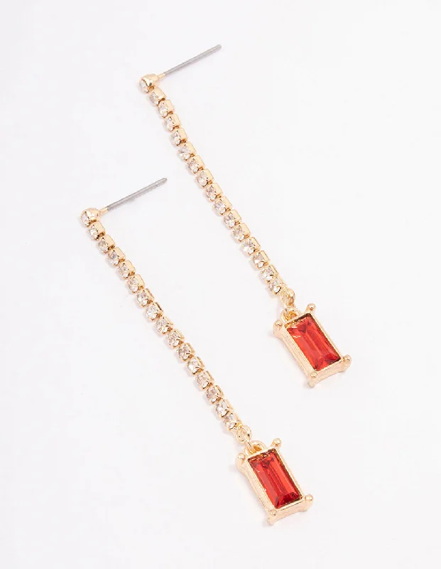 Drop Earrings with Polished Shine -Red Cup Chain Radiant Drop Earrings