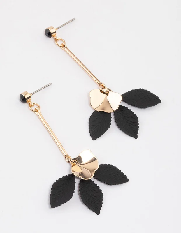 Diamond Drop Earrings for Luxury -Black Triple Floral Drop Earrings