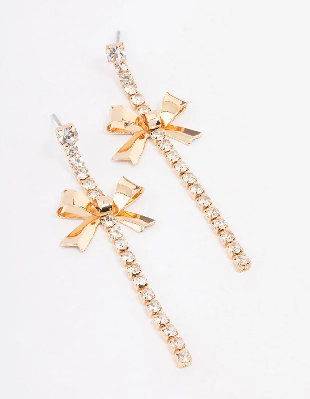 Drop Earrings with Matte Finish -Gold Wide Bow Cup Chain Drop Earrings