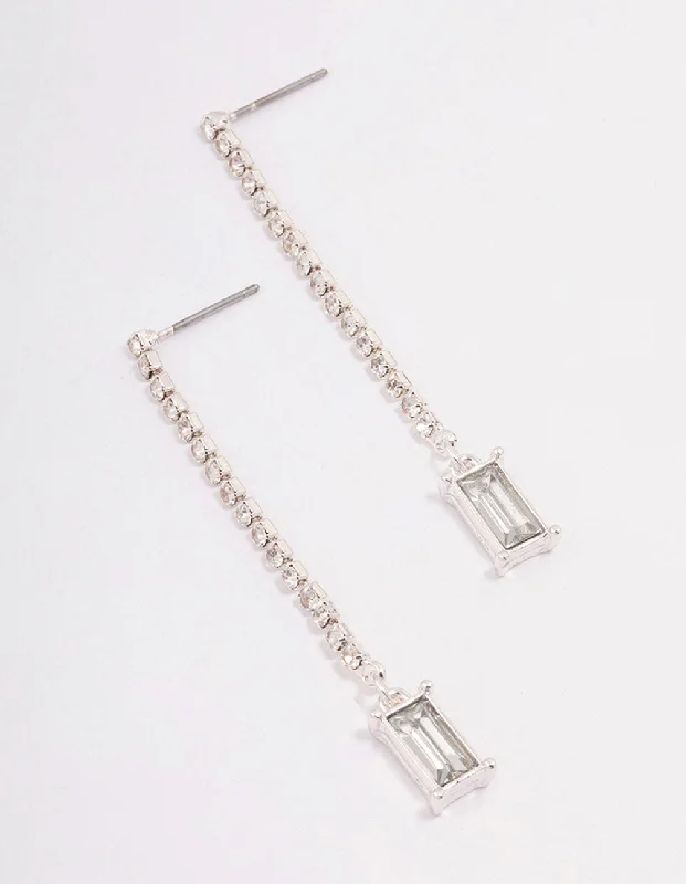 Drop Earrings with Enamel Coating -Silver Cup Chain Radiant Drop Earrings