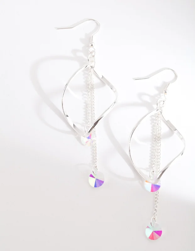 Drop Earrings for Wedding Ceremony -Silver Crystal Curl Drop Earrings