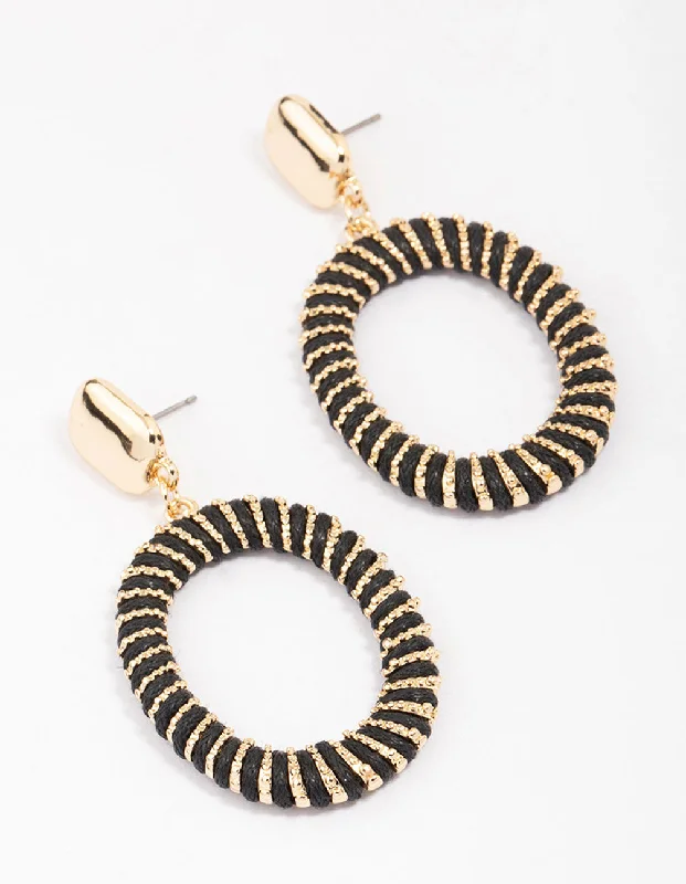 Floral Drop Earrings with Petals -Black & Gold Metallic Circle Drop Earrings