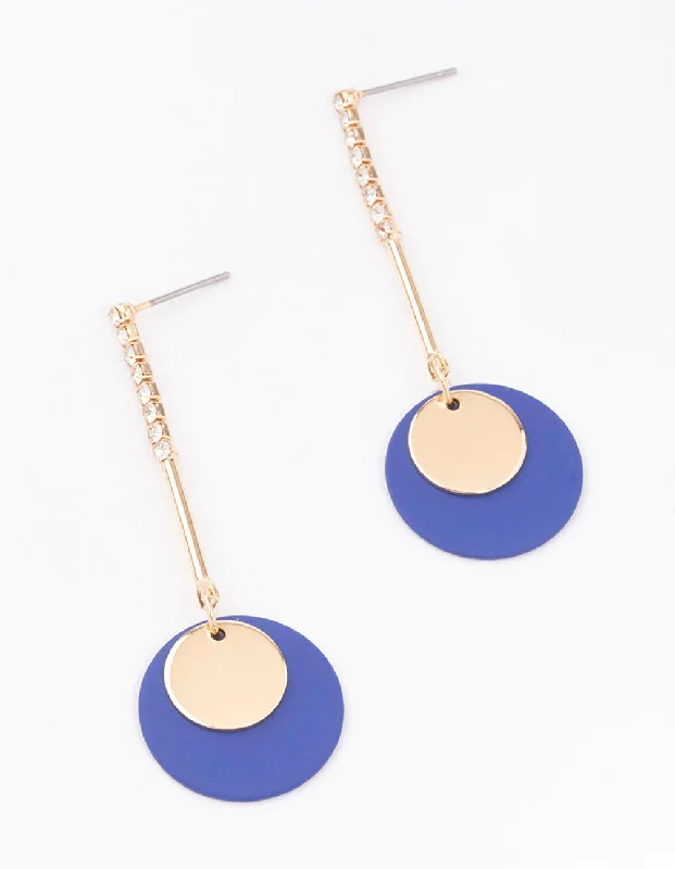 Beaded Drop Earrings for Party -Blue Cupchain Layered Disc Drop Earrings