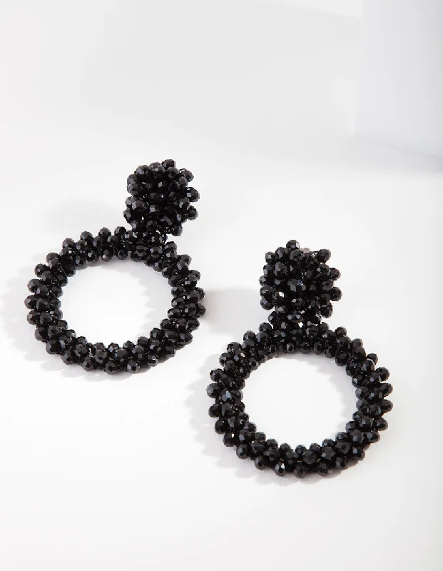 Drop Earrings with Debossed Designs -Black Cluster Bead Drop Earrings