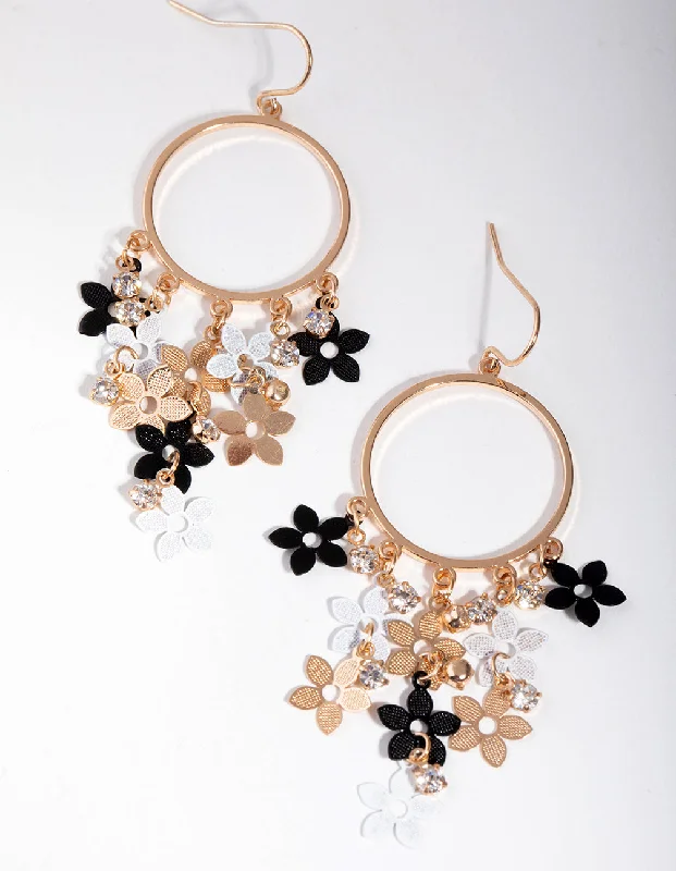 Drop Earrings with Filigree Work -Gold Cascade Flower Drop Earrings