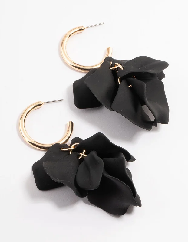 Animal Print Drop Earrings for Fun -Black Coated Petal Huggie Drop Earrings