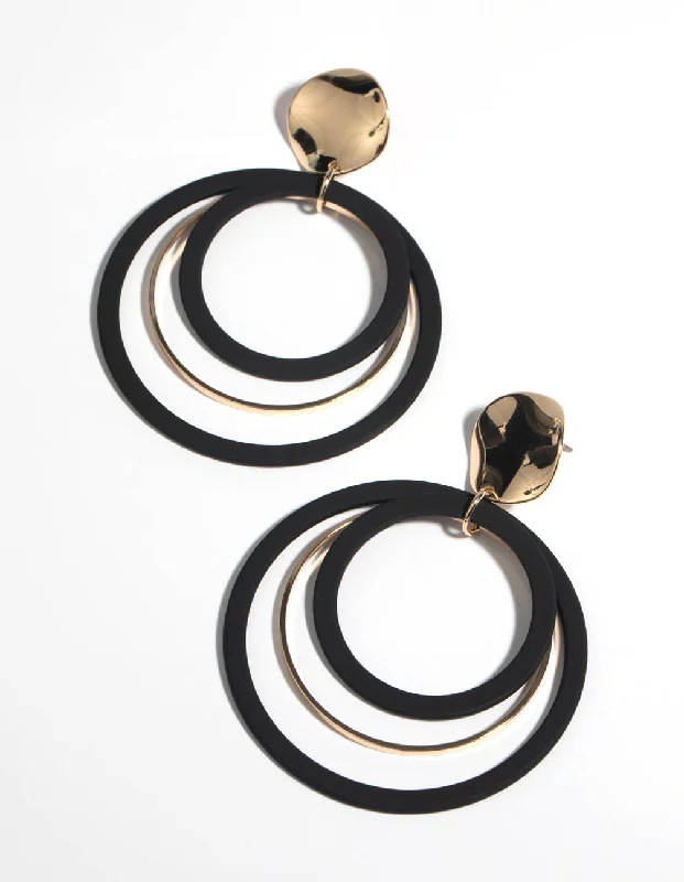 Heavy Duty Drop Earrings for Durability -Black Loop Drop Earrings