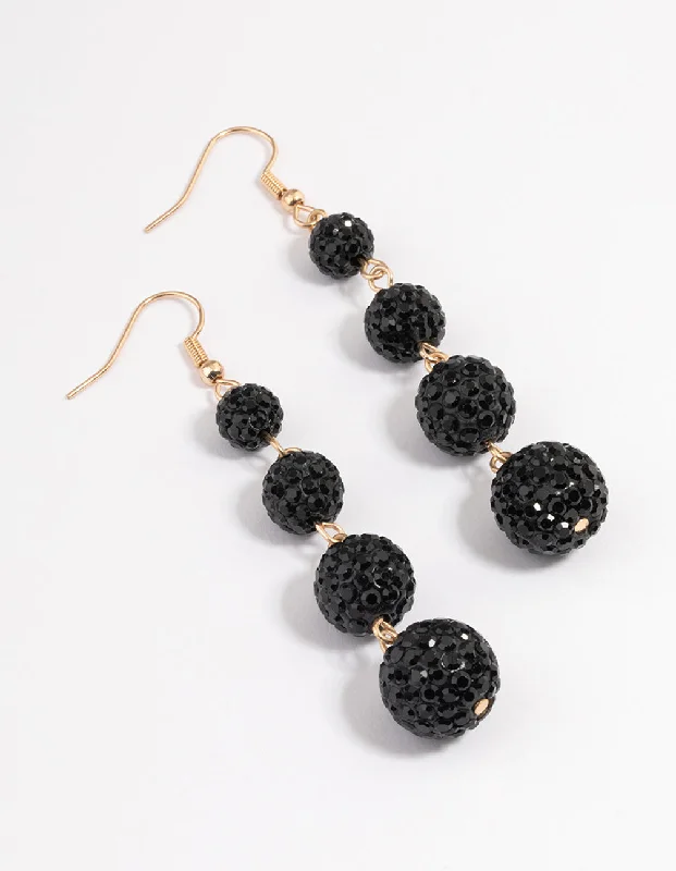 Triangular Drop Earrings for Edge -Black Triple Ball Drop Earrings