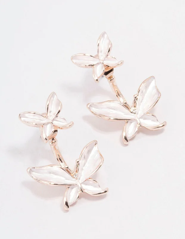 Drop Earrings for Wellness Routine -Rose Gold Butterfly Drop Earrings