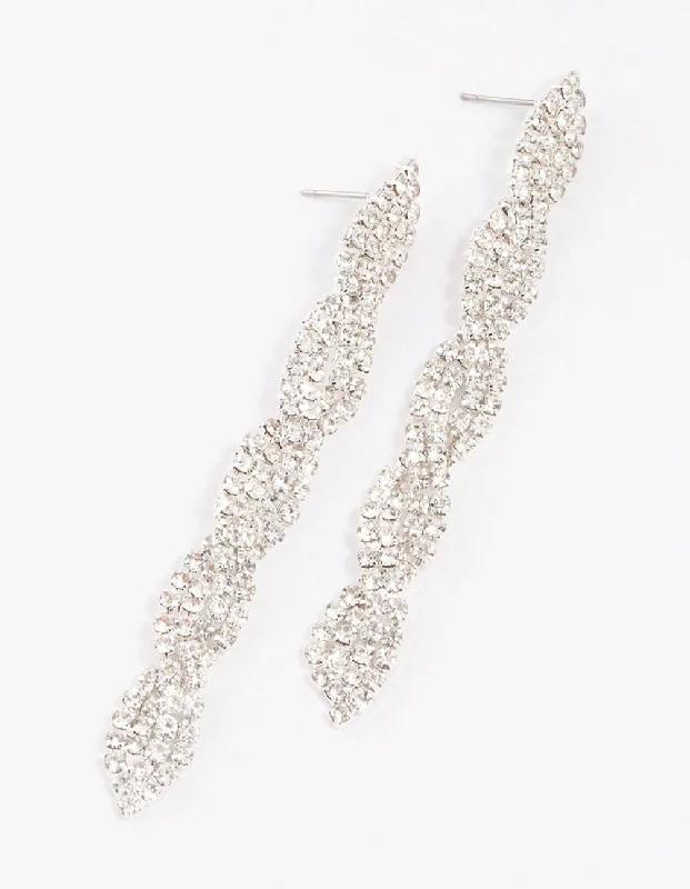 Drop Earrings with Animal Motifs -Silver Twisted Chain Drop Earrings