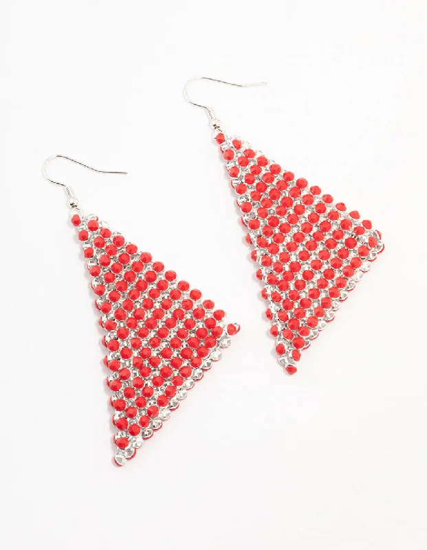 Drop Earrings with Chevron Designs -Diamante Chainmail Silver Drop Earrings