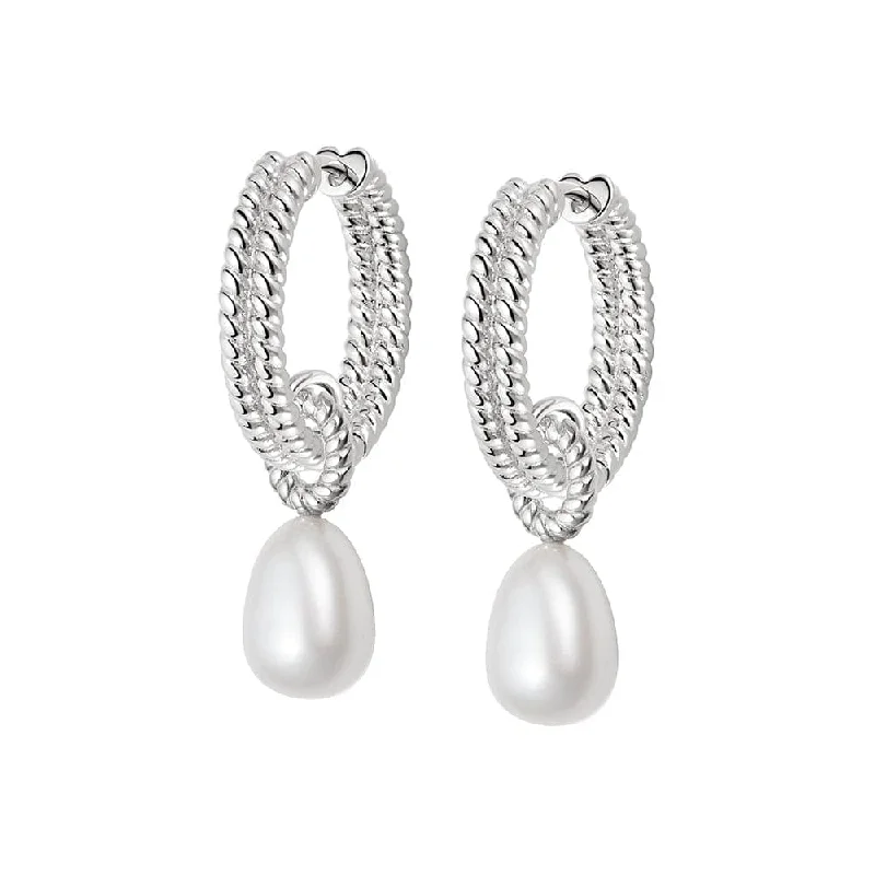 Drop Earrings for Shopping Trip -Double Rope Pearl Drop Earrings Sterling Silver