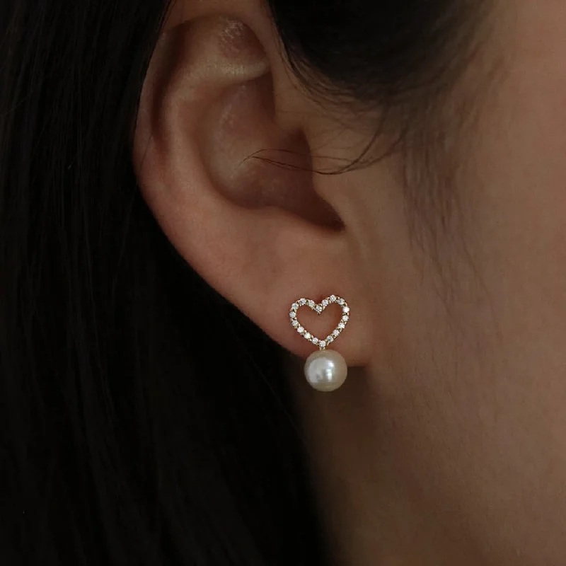 Drop Earrings for Valentine's Day -Heart pearl drop earrings