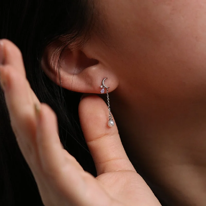 Drop Earrings for Formal Attire -Crescent studs pearl drop earrings