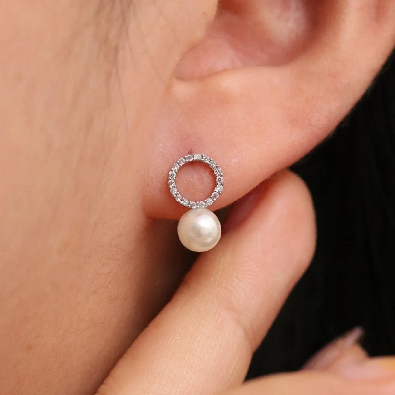 Drop Earrings for Beach Outfit -Circle pearl drop earrings