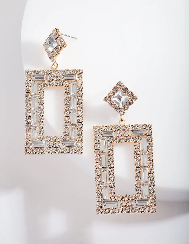 Drop Earrings with Embossed Patterns -Small Square Diamante Drop Earrings