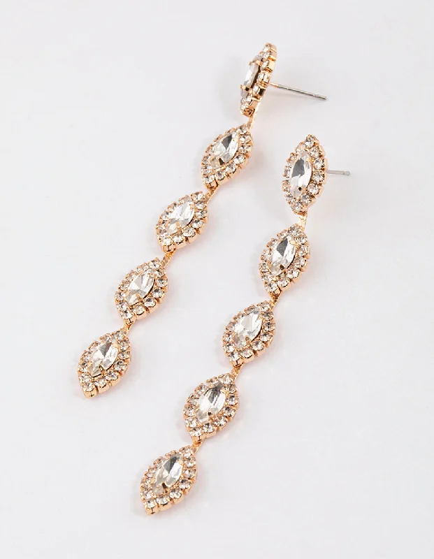 Square Drop Earrings for Modern -Gold Halo Marquise Drop Earrings