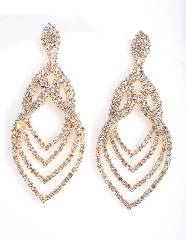 Drop Earrings with Textured Surface -Gold Layered Tiered Drop Earrings