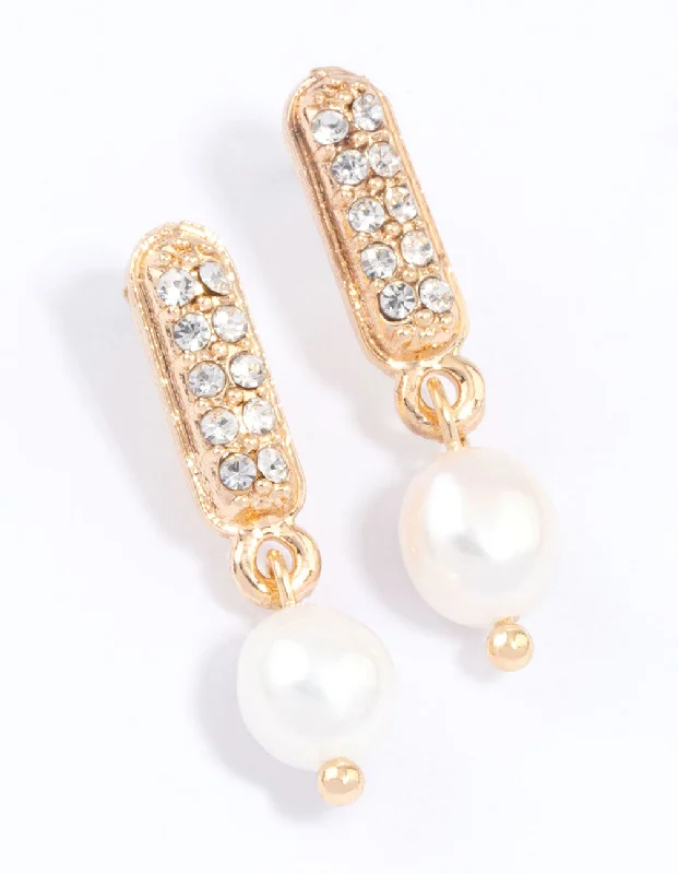 Drop Earrings with Infinity Symbols -Gold Diamante Mini Pearl Drop Earrings & Polishing Set