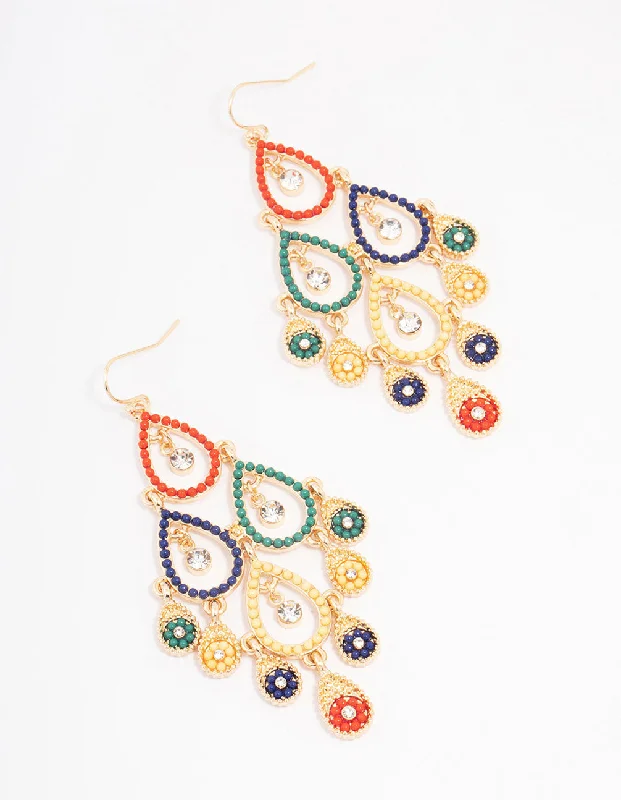 Drop Earrings for Everyday Glamour -Gold Beaded Open Drop Earrings