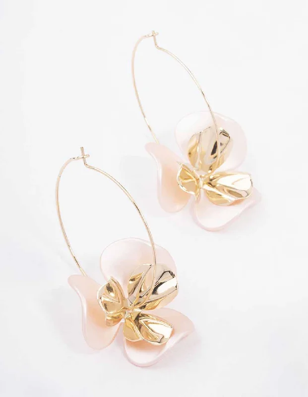 Drop Earrings with Symbolic Elements -Gold & Blush Wire Flower Drop Earrings