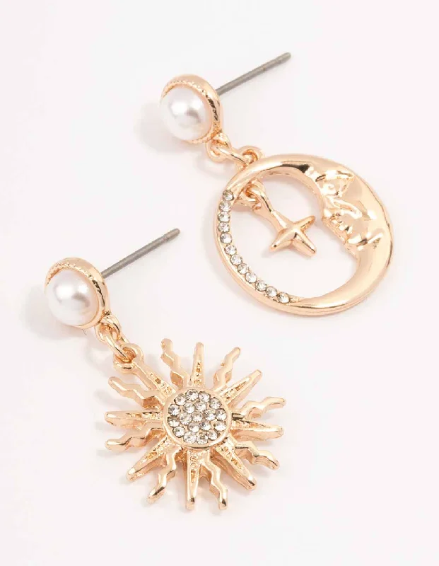 Crystal and Pearl Drop Earrings for Glamour -Gold Cluster Pearl Drop Earrings