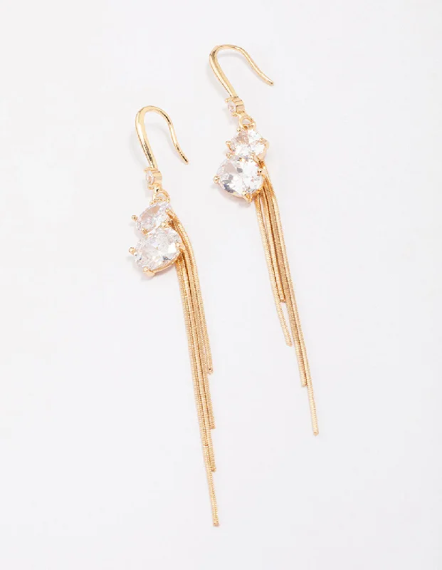 Minimalist Drop Earrings with Simplicity -Gold Cubic Zirconia Chain Drop Earrings