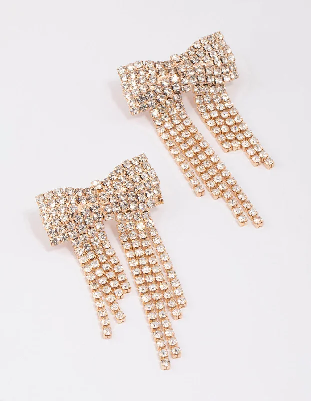 Long Drop Earrings for Dramatic -Gold Dazzling Bow Drop Earrings