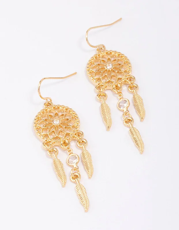 Celtic Drop Earrings with Knotwork -Gold Plated Dream Catcher Drop Earrings