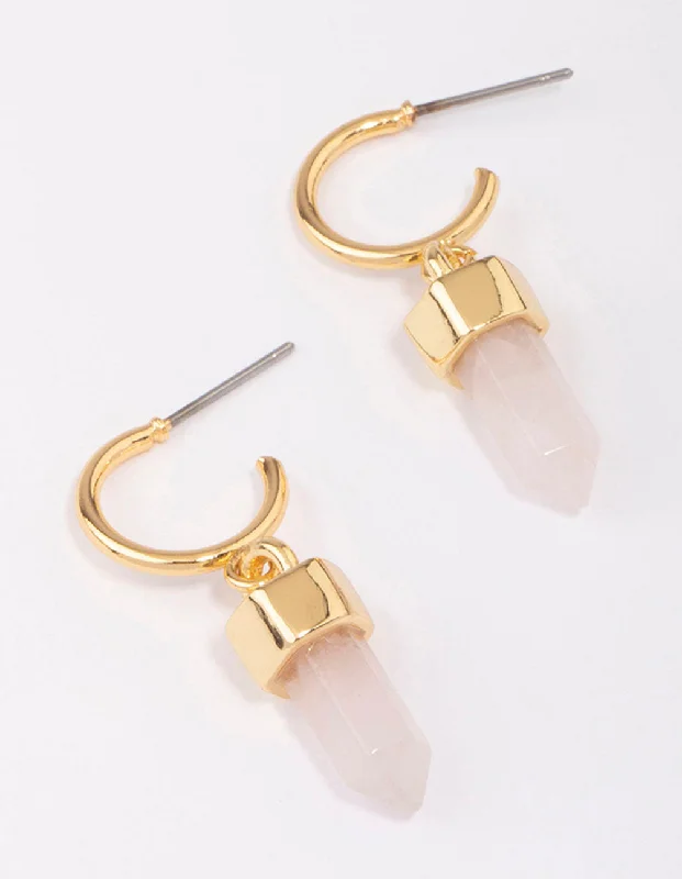 Indian Drop Earrings with Intricacy -Gold Plated Rose Quartz Drop Earrings