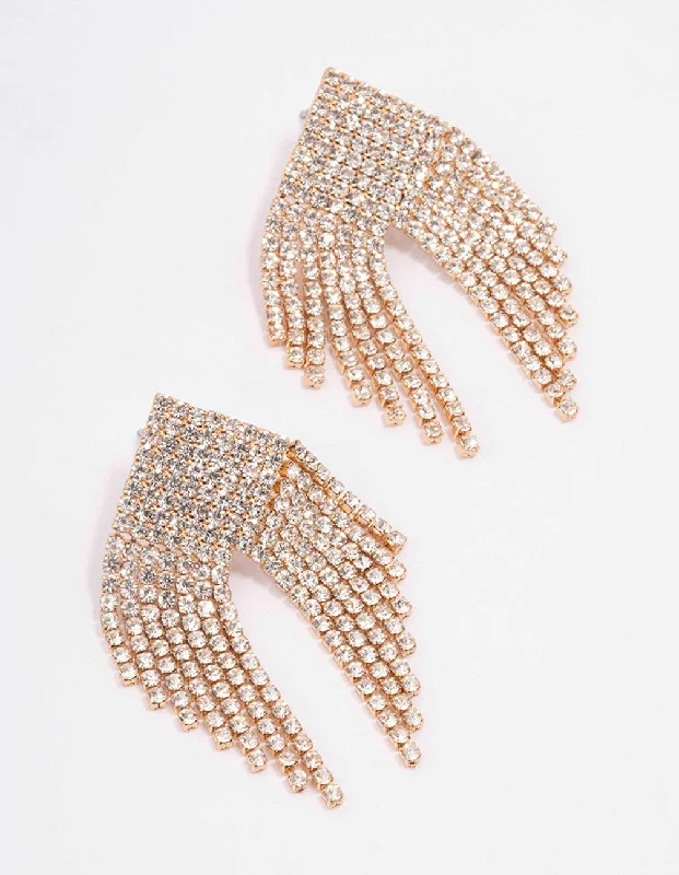 Lightweight Drop Earrings for All Day -Gold Triangular Diamante Drop Earrings