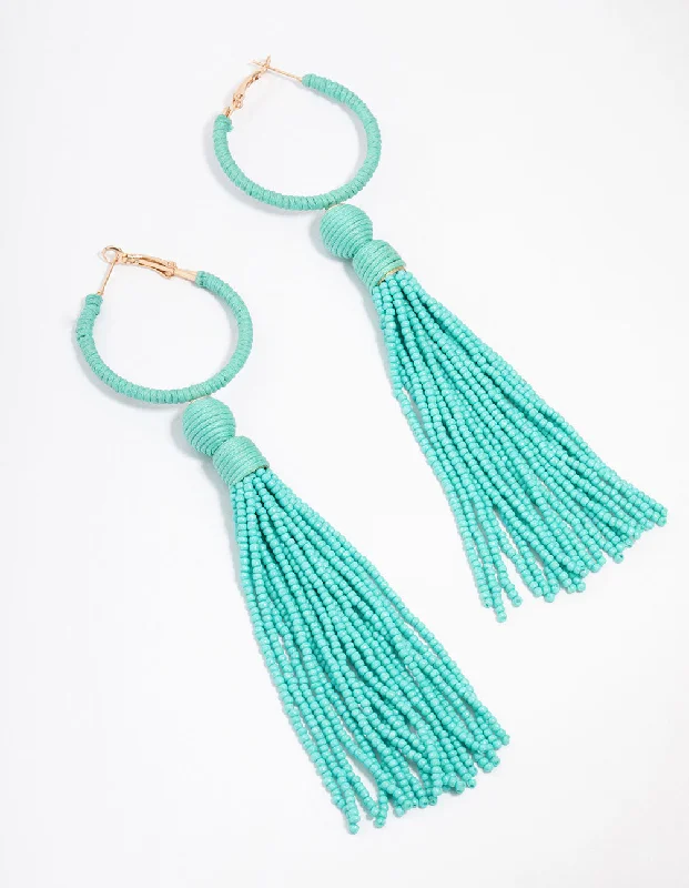 Drop Earrings for School Uniform -Hoop Long Tassel Drop Earrings