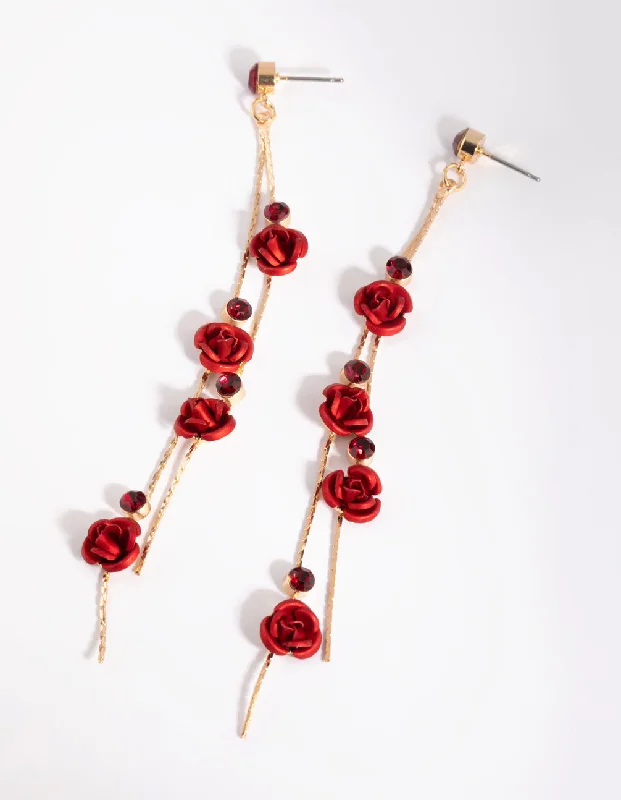 Drop Earrings with Infinity Symbols -Red Rose Drop Earrings