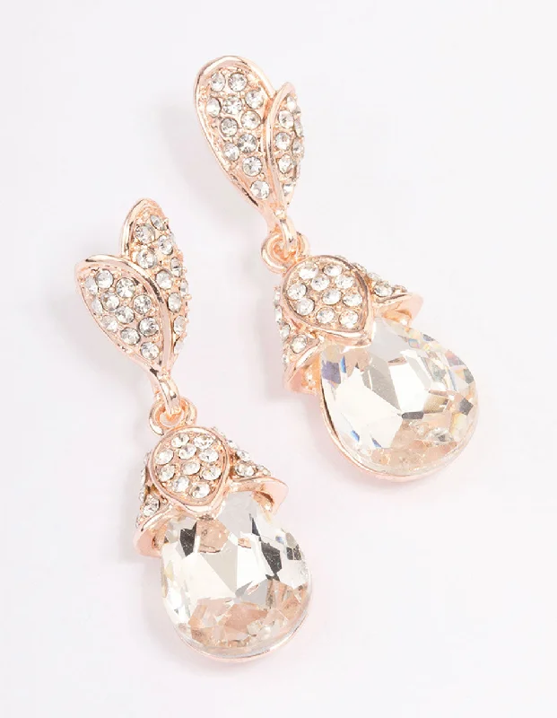 Drop Earrings with Star Motifs -Rose Gold Diamante Drop Earrings