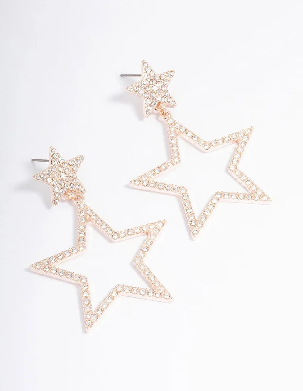 Silver Drop Earrings for Men -Rose Gold Glamorous Star Drop Earrings