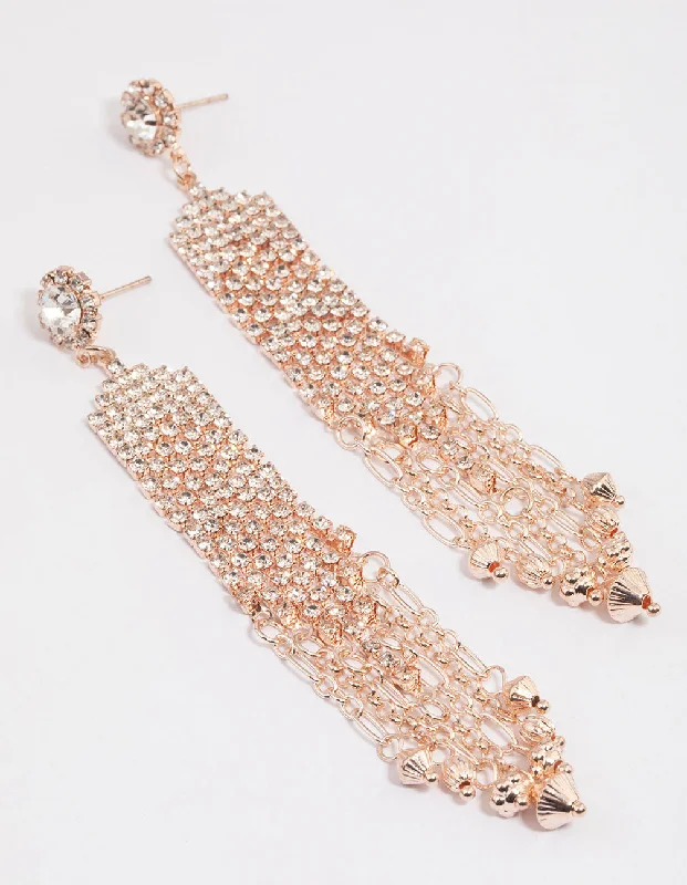 Pearl Drop Earrings for Elegance -Gold Mixed Diamante & Cup Chain Drop Earrings